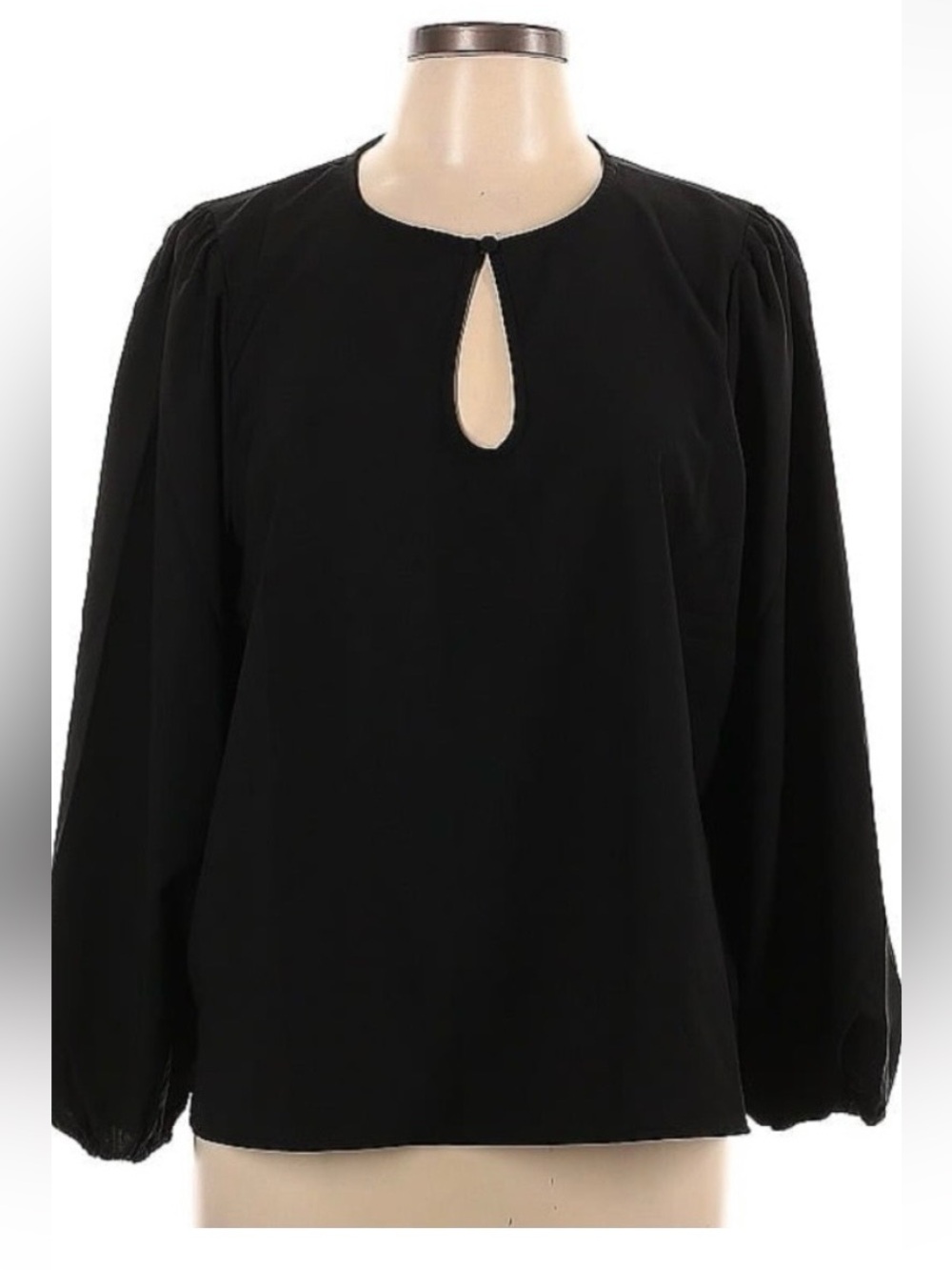 J. Crew Black Long-Sleeve Keyhole Blouse with Gathered Sleeves